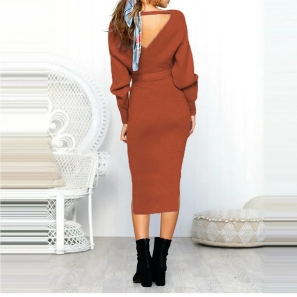 Womens Long Knitted Dress Sexy Wrap Sweater Long Sleeves Occasion Chic Fitted - Picture 2 of 16